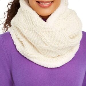INC Cable-Knit Shine Loop Scarf Faux Sherpa Ivory